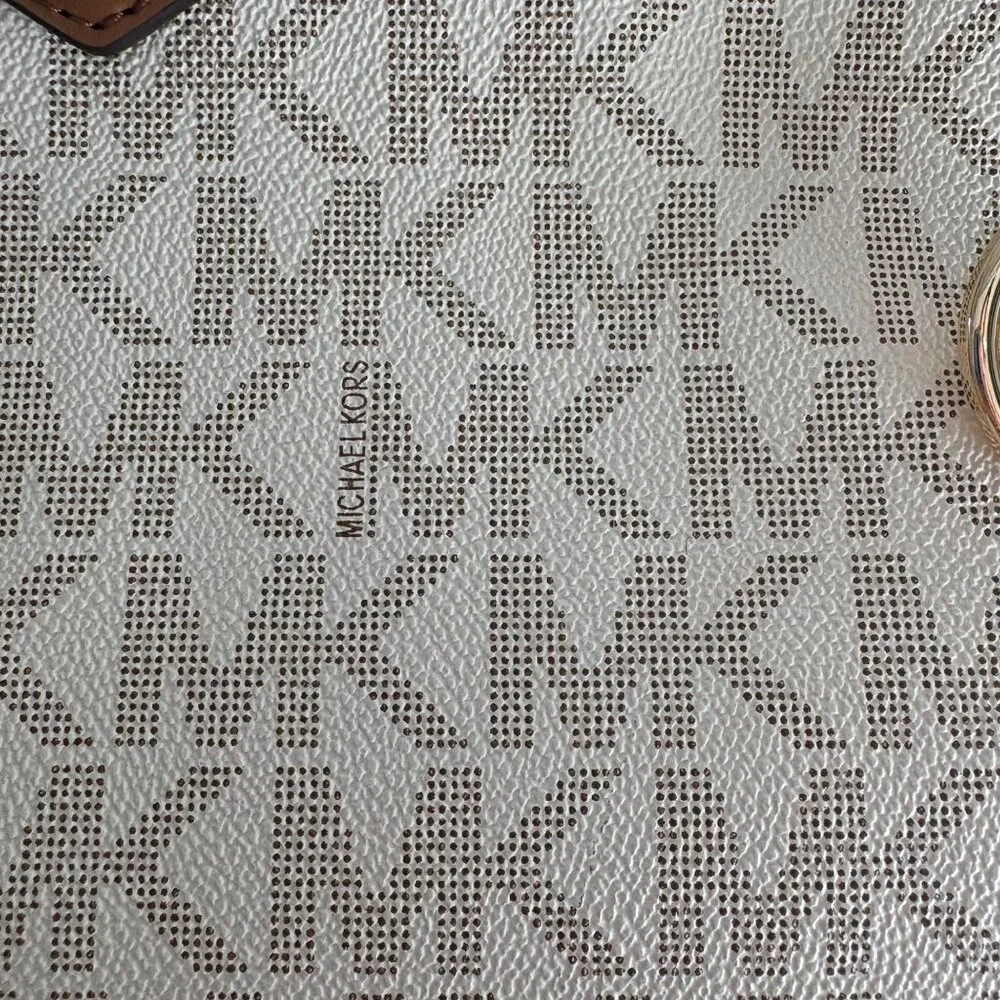 Michael Kors Logo Cream & Brown Canvas & Leather Tote Bag With Detachable Strap